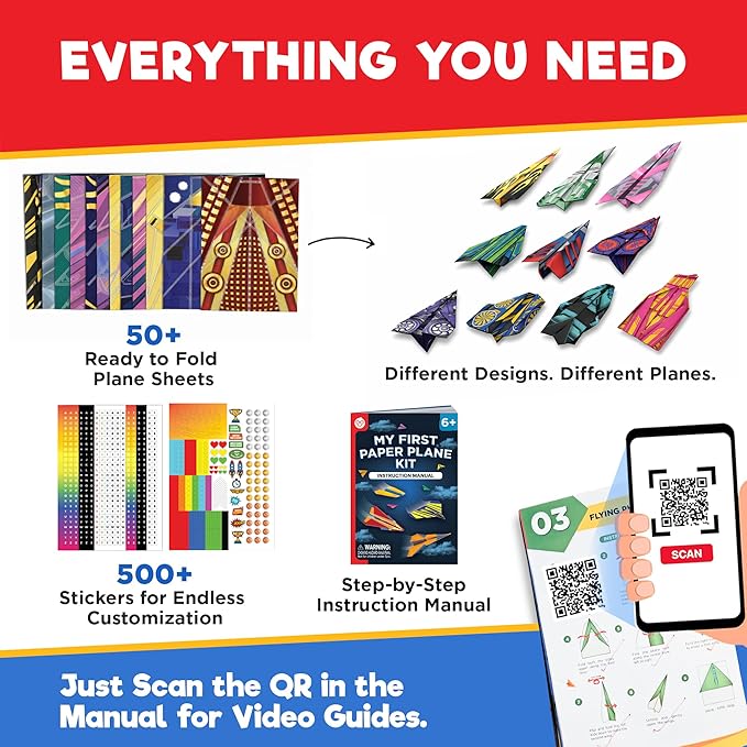 Doctor Jupiter My First Paper Airplane Book Kit for Kids Ages 6+ | Make & Fly 50+ Paper Airplanes with 500+ Stickers |Birthday Gift Ideas for 6-7-8-9-10 Year Old Boys & Girls | Airplane Toy, Craft Kit