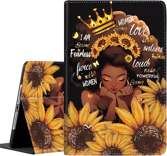 Case for iPad Pro 11 Inch 2022/2021/2020 (4th/3rd/2nd Gen) for iPad Air 5th / 4th Generation 10.9 Inch (2022/2020) Durable Shockproof Protective Cover，Black Woman Queen Afro Design