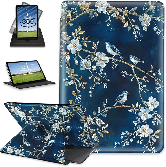 for Amazon Fire Max 11 2023 Release Table Case 11'' Rotating Auto Wake Sleep Leather Table Case for Amazon Fire Max 11 2023 Release Stand Bird Flowers Design for Woman Man