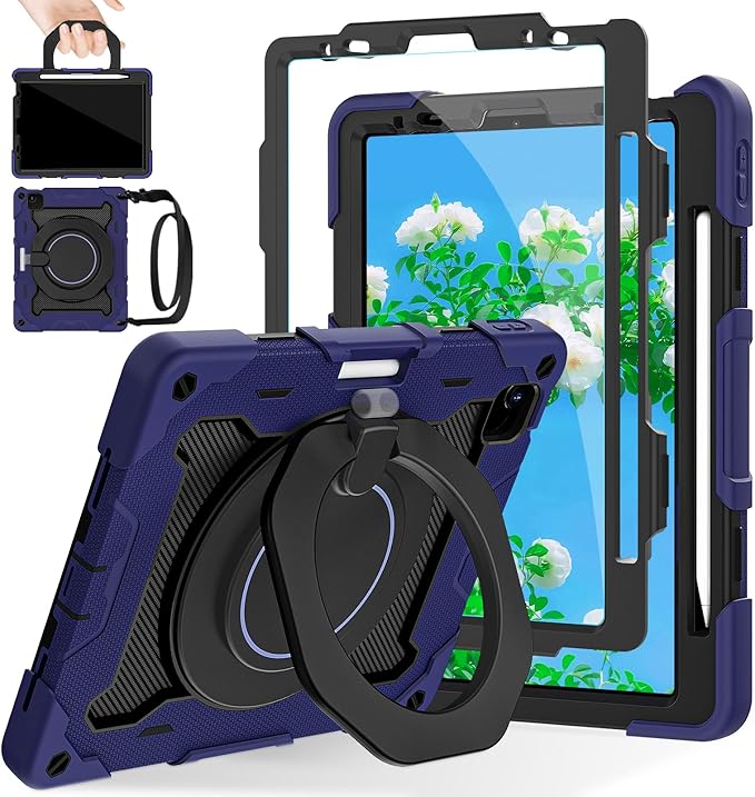 ROISKIN for iPad Pro 11 inch Case (M5/M4 (2025/2024)) Pro 11'' 6th/5th Gen -with HD Screen Protector 360 Kickstand/Handle Shoulder Strap Pen Holder Heavy Duty Military Grade - Kids Friendly