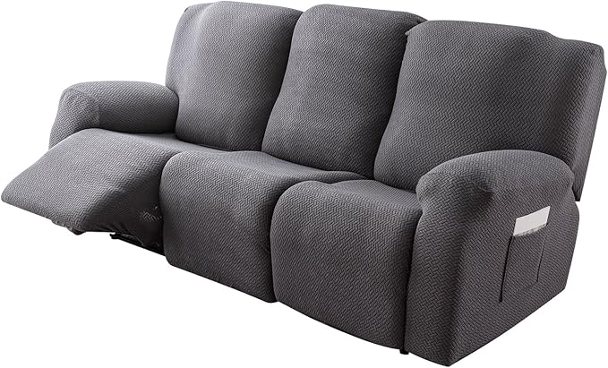 Genina Recliner Sofa Covers - Stretch Reclining Couch Covers with Stripe Jacquard - 3 Seat Cushion Slipcovers with Soft Fabric - Furniture Protector for Pet Kid (Dark Gray)