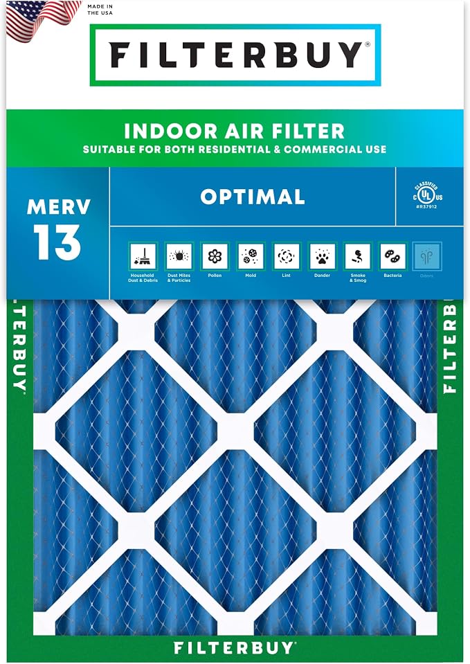 Filterbuy 16x20x2 Air Filter MERV 13 Optimal Smoke & Allergy Defense,