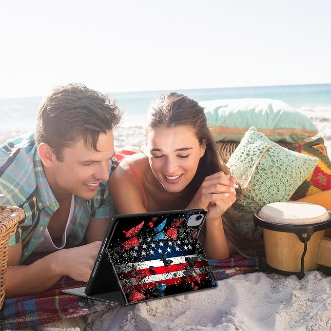 for iPad Air 13 Inch Case (M3/M2-2025/2024 Release) Slim iPad 13 Protective Case with Stand Hard Back Shell for iPad Air 13 Auto Wake/Sleep 1776 American Flag with Bullets