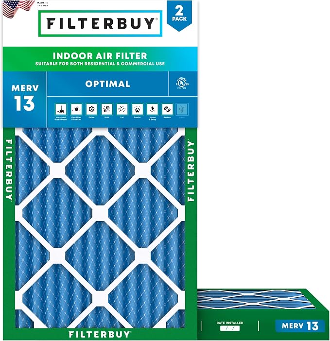 Filterbuy 14x30x2 Air Filter MERV 13 Optimal Smoke & Allergy Defense,