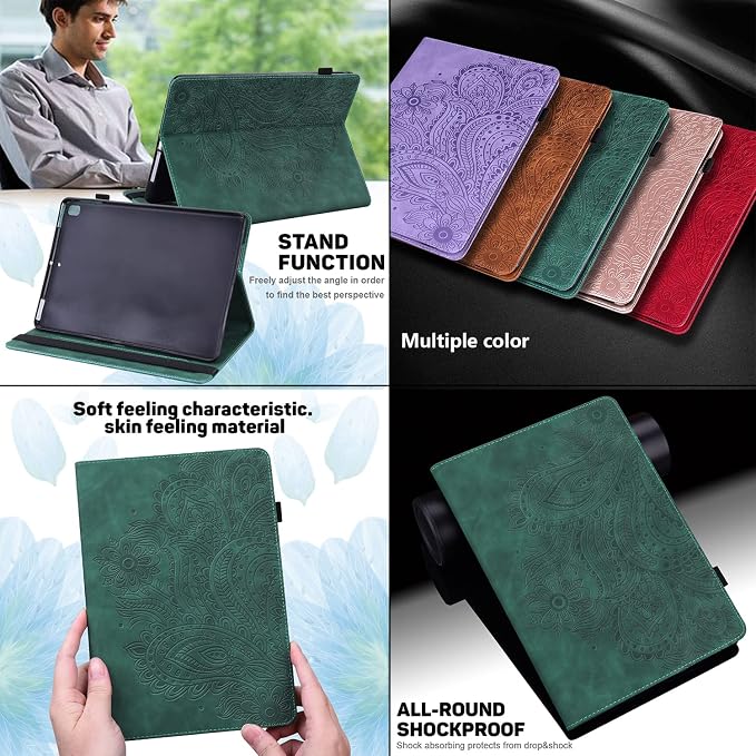 for Kindle Fire HD 8 Tablet (only Fits 10th Generation) &amp Fire HD 8 Plus 8 Case 2020 with Stand/Pencil Holder/Card Pocket/Elastic Band Embossed PU Leather Floral Cover Brown Peacock Flower