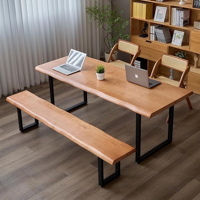 Stylish Solid Wood Office Desk with Sturdy Metal Base - Durable Multi-Size Executive Computer & Dining Table - Perfect for Home Office & Work Environments (Brown, 55.12in)