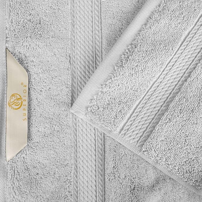Superior Egyptian Cotton Pile 8 Piece Towel Set, Includes 2 Bath, 2 Hand, 4 Face Towels/Washcloths, Ultra Soft Luxury Towels, Thick Plush Essentials, Guest Bath, Spa, Hotel Bathroom, Silver
