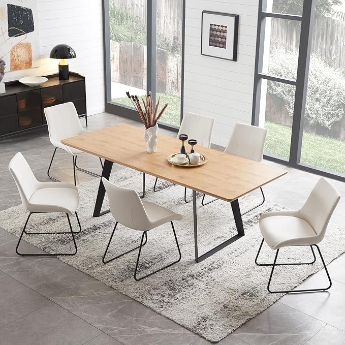 ZckyCine 63"-79" Extendable Rectangular Dining Table, Oak Color, 6 Seats