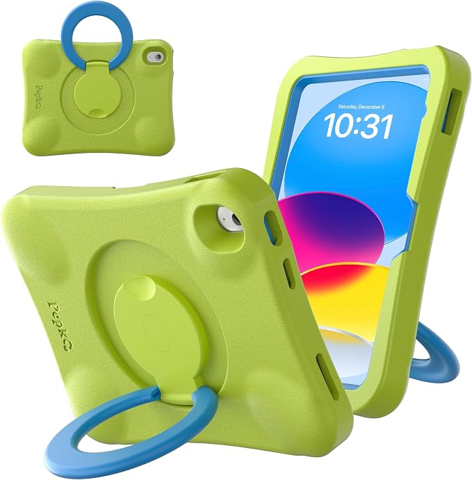 pepkoo Kids Case for iPad (A16) 11th/10th Gen Heavy Duty Shockproof Cover | Full Protection of Body Super Shockproof and Heavy Duty Non-Slip Case for iPad，With a 360-degree rotating stand (Blue Gree