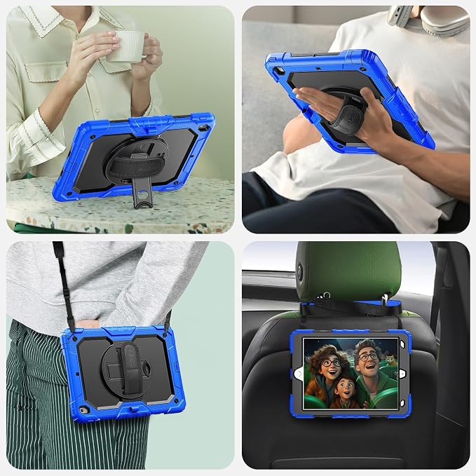 SEYMAC for iPad 9th/8th/7th Generation Case 10.2 2021-2019 Full-Body Shockproof Protective Case with Screen Protector Rotating Stand/Handle/Shoulder Strap for iPad 10.2 Blue/Black
