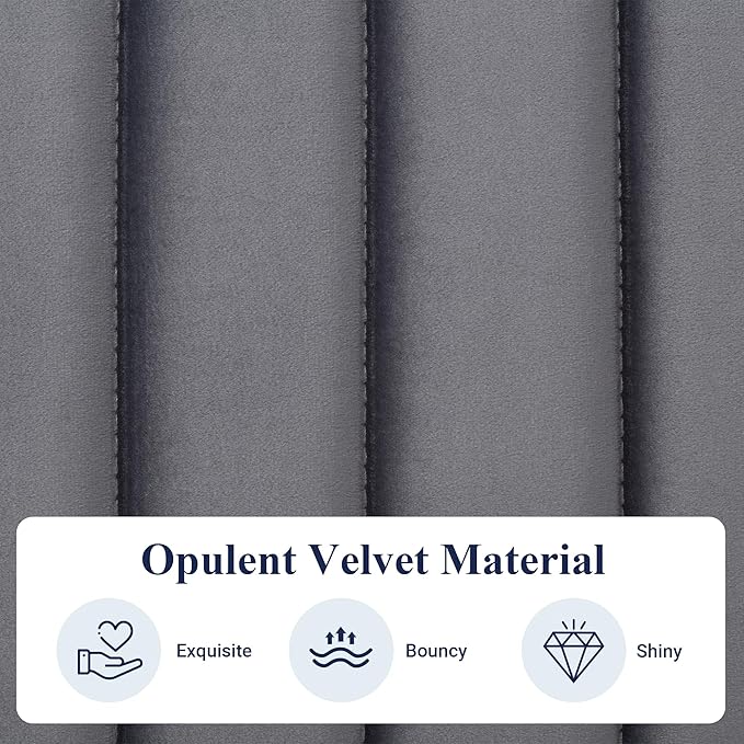 Allewie Queen Bed Frame, Velvet Upholstered Platform Bed with Adjustable Vertical Channel Tufted Headboard, Mattress Foundation with Strong Wooden Slats, Box Spring Optional, Easy Assembly, Grey