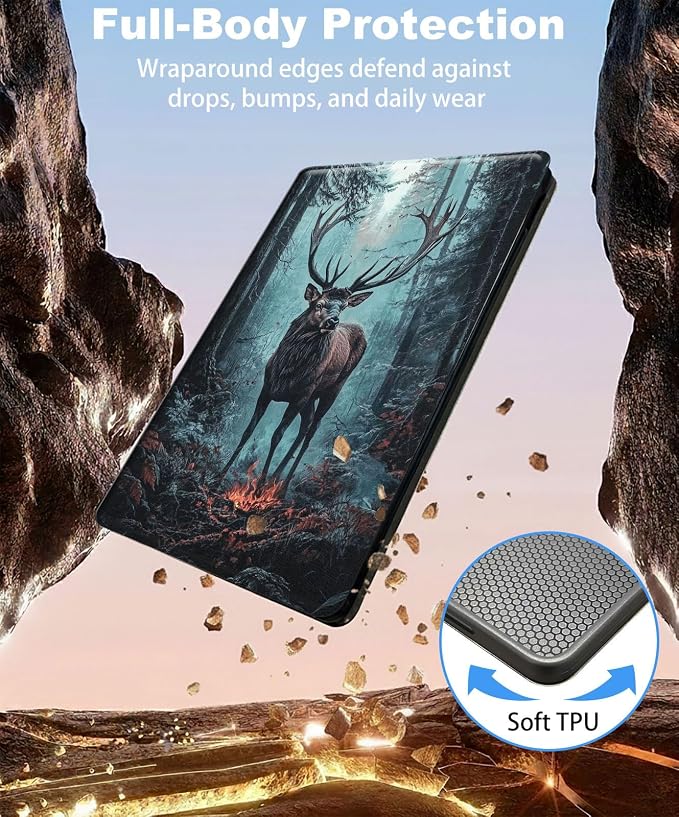 for iPad 11th Generation (A16 2025) 11 / iPad 10th Gen 10.9 2022 Case 360° Rotating PU Leather Stand Cover with Auto Sleep/Wake Shockproof TPU Backl Raccoon Perched