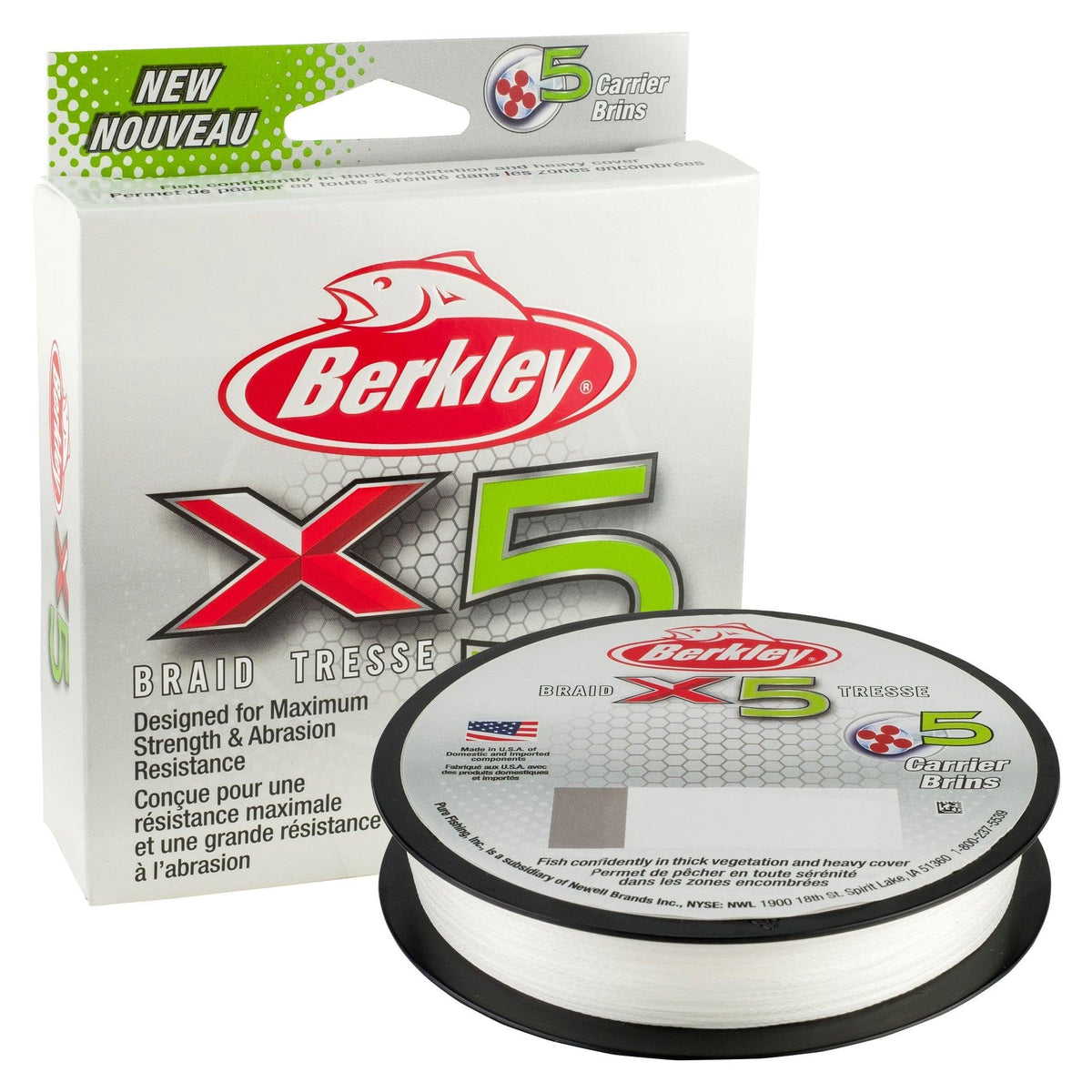 Berkley x5 Braid Superline, Crystal, 15-Pound Break Strength, 328yd Fishing Line, Suitable for Freshwater and Saltwater Environments, Low-Vis Green, 2188yd