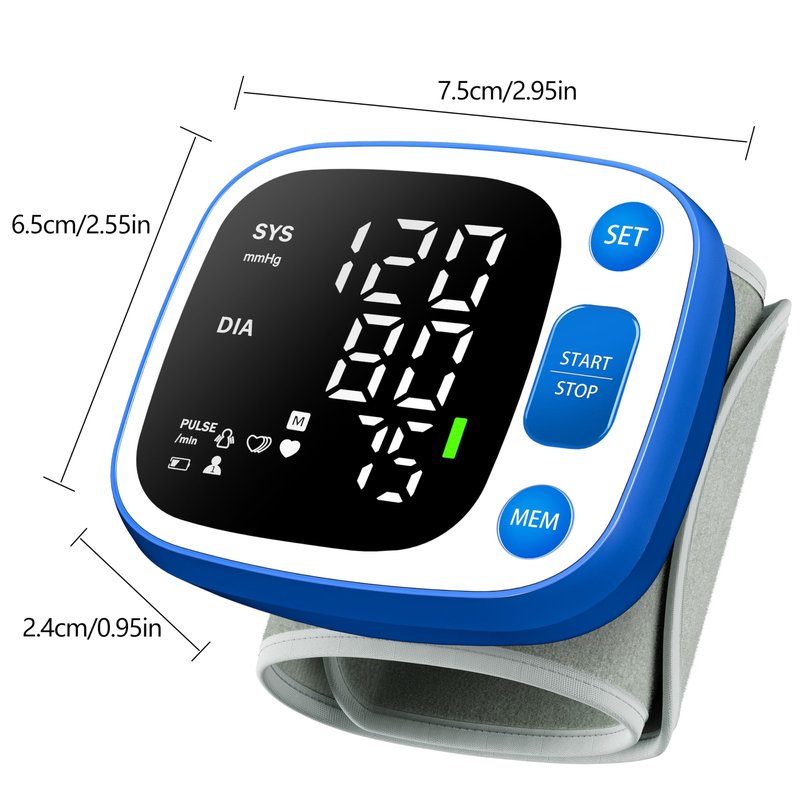 Oklar Blood Pressure Monitors for Home Use Rechargeable Wrist Digital BP Machine Cuff with LED Backlit Display, Voice Broadcast, 240 Memory Storage for 2 Users with Carrying Case, Blue
