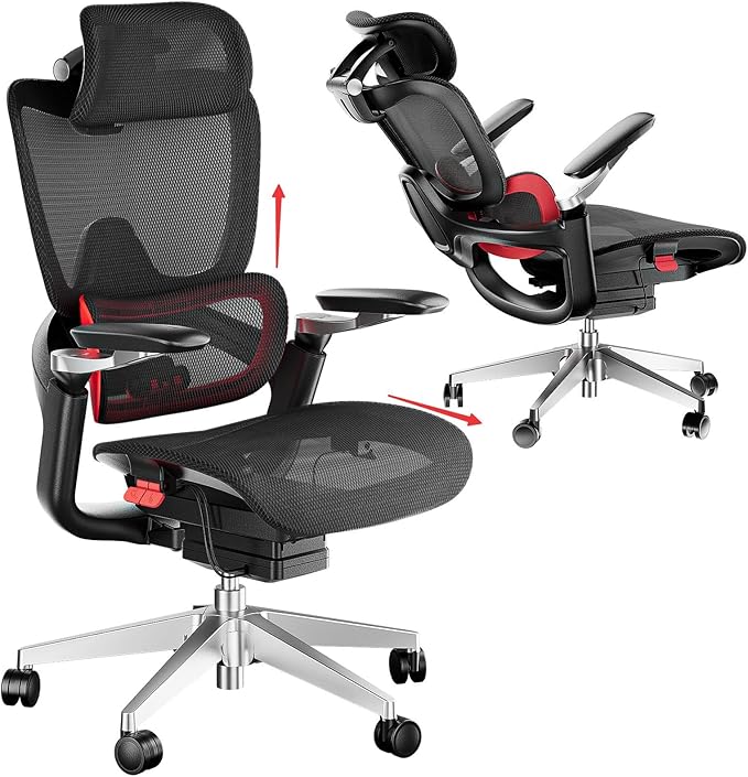 Ergonomic Office Chair, Big and Tall Mesh Computer Gaming Chair with Adaptive Lumbar Support, Work Chair with Headrest, 5D Armrest,90-130°Tilt, BIFMA Certified, Model Zen (Red)