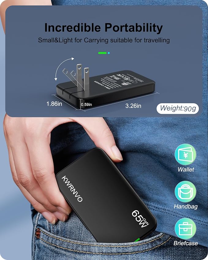 Flat USB Wall Charger 3 Ports Ultra-Slim Fast Wall Charger for Pixelbook iPad Pro iPhone 17/16/15/14 Black