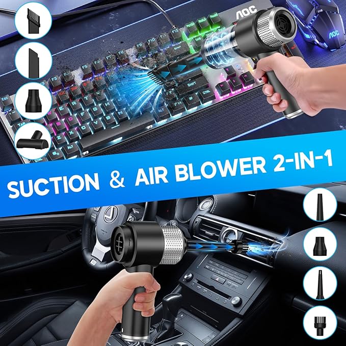 JONYJ Handheld Car Vacuum Cleaner, 16000PA Hand Held Vacuum Portable Cordless, 2 in 1 Air Duster and Vacuum Cleaner with LED Light, Multi-Nozzles, 120W High Power Mini Vacuum for Home, Pet, Office