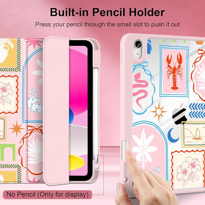 Case for iPad (A16) 11th Generation 11 inch 2025 /iPad 10th Gen 10.9 2022 - Aesthetic Cute Preppy Design Trifold Cover with Soft TPU Bumper Clear Back Auto Sleep/Wake Waves
