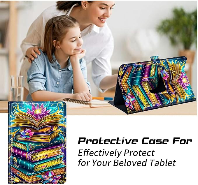 for Walmart Onn 10.1 2024 Onn 10.1 Gen 4 Universal Tablet Case 360 Degree Rotating Kickstand Protective Stand Case with Multiple Viewing PU Leather Shell Case Black Book Cat