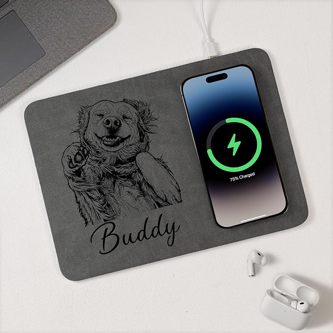 Custom Pet Portrait Sketch Line Art Present for Pet Lovers - Personalized Charging Pad Personalized Pet Memorial Accessory Custom Desk Tech Present for Dog and Cat Owners