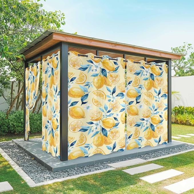 Lemon Outdoor Curtains for Patio Lemon Leaves Summer Plants Begin Waterproof