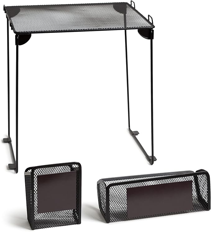 U Brands Mesh Locker Organization Kit, Includes Magnetic Cup, Folding Shelf and Bin, 3 Pieces (Black)