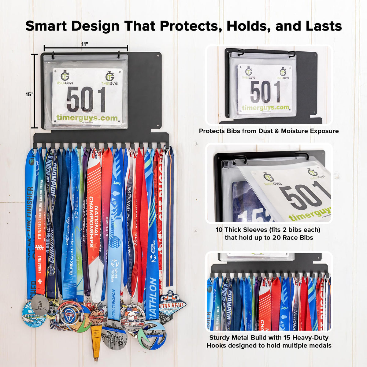 Stekja Running Medal Hanger Display with Race Bib Holder, Gift for Runners