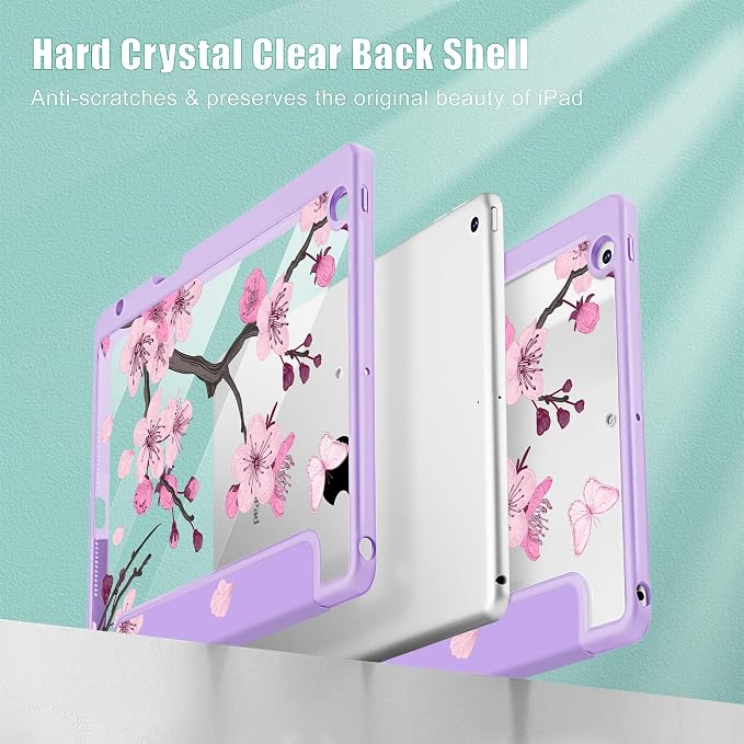 May Chen for iPad 9th Generation with Pencil Holder iPad 8th/7th Gen Case 10.2-inch [Penceil Holder] Trifold Stand Auto Wake/Sleep Clear TPU Protection Back Cover Ballet Shoes