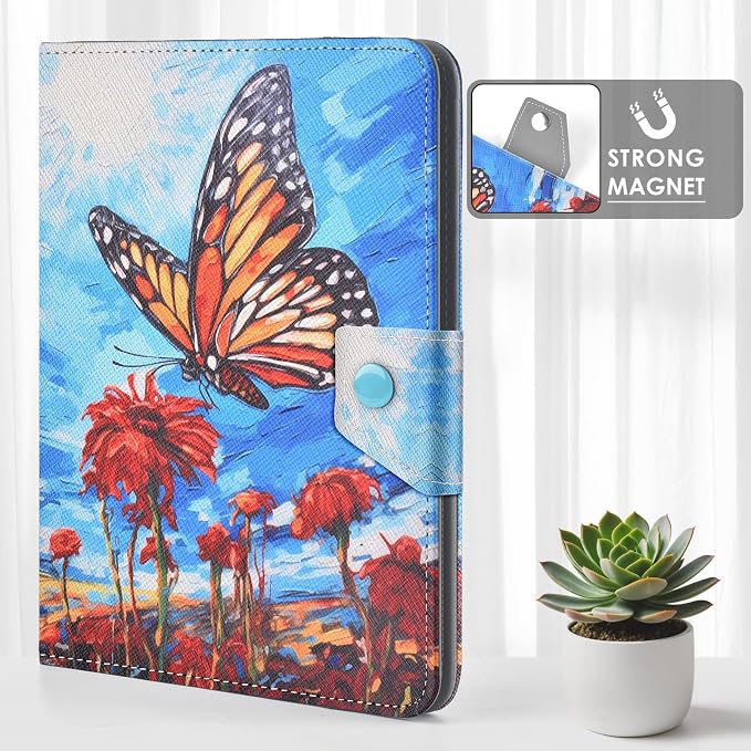 DETUOSI Universal 8.0 inch Tablet Case 8.7 inch Tablet Cover Travel Portable Protective Folio PU Leather Stand Shell Case【with 4 Fixed Rings】for All Kinds of 8.0-8.7 inch Android/iOS/Windows Tablets