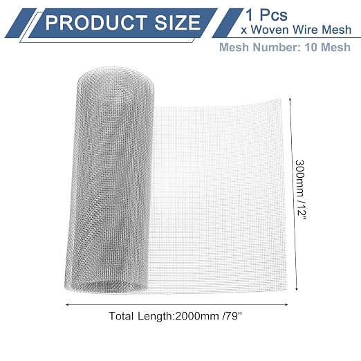 uxcell 10 Mesh 79" x 12" Woven Wire Mesh, 304 Stainless Steel Air Vent Filter
