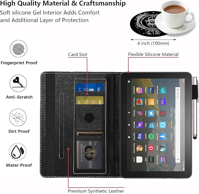 Case for Kindle Fire HD 8/Fire HD 8 Plus Tablet (12th/10th Gen 2022/2020 Release) - Slim Lightweight PU Leather Stand Cover with Auto Wake/Sleep Celestial Theme Sun with Crescent Moon