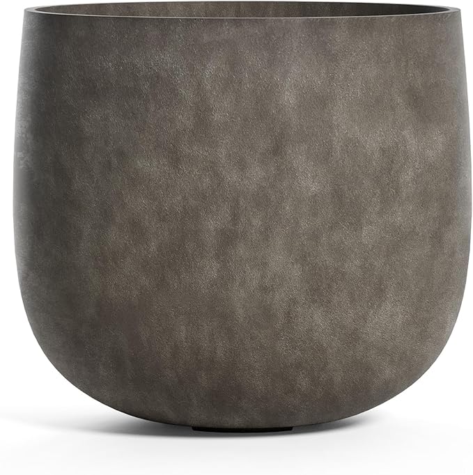 Mondo Large Planter – River Stone Finish – Fiberglass Indoor/Outdoor and Weather-Resistant Round Planter (33" D x 30.7" H Exterior, 31.5" D x 30.7" H Interior)