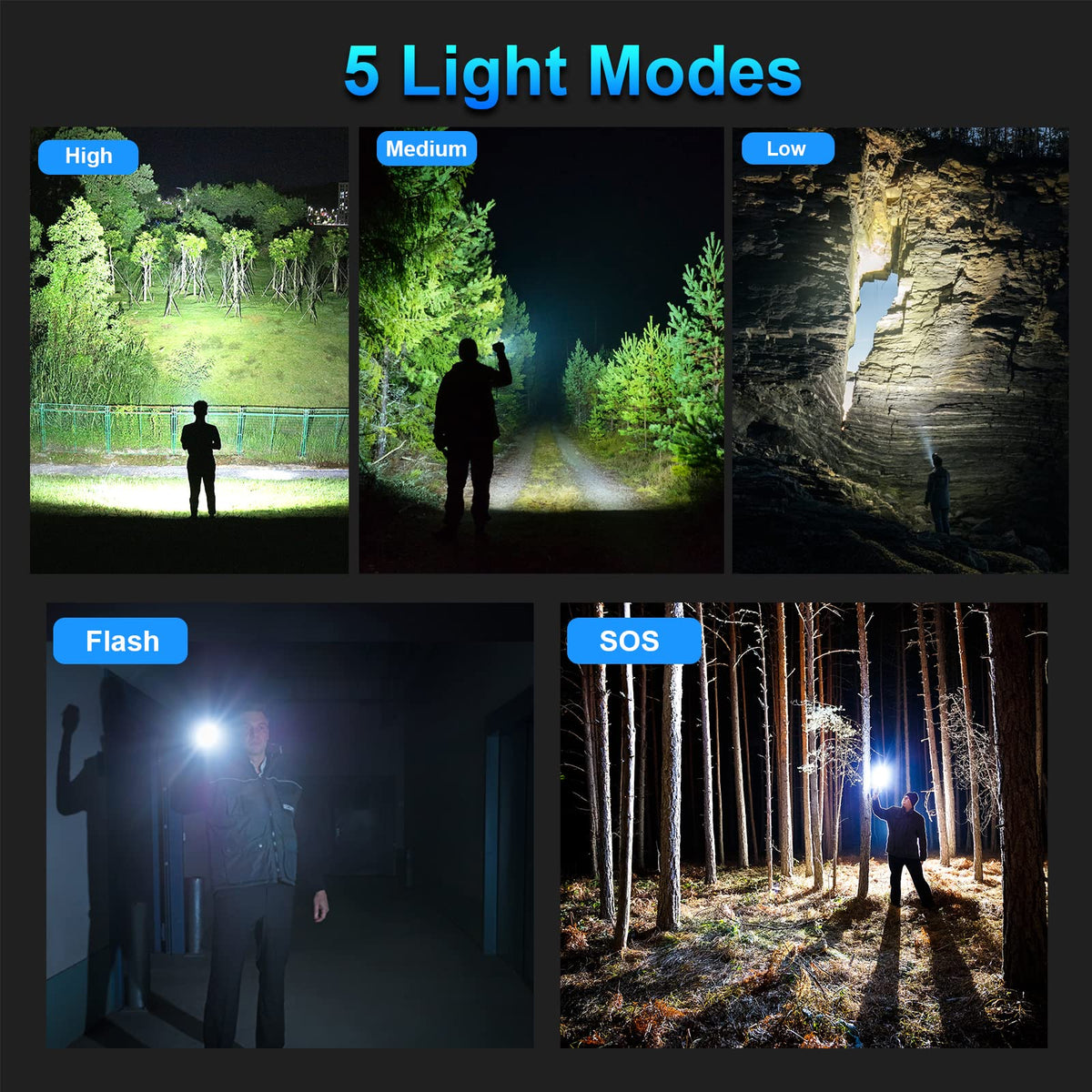 MILAOSHU Rechargeable Flashlights 90000 High Lumens - 2 Pack, Super Bright 12 Hours Long Life LED Flashlight with 5 Modes, High Powered Flash Light for Home, Outdoor