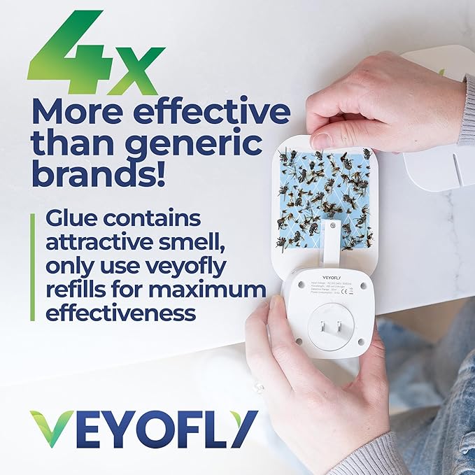 VEYOFLY Fly Trap Indoor, Fruit Fly Traps for Indoors, (4 Device + 12 Refills) Gnat Traps for House Indoor, Fly Catcher Indoor, Plug in Light Flying Insect Trap, Bug Light Killer, Fly Trap