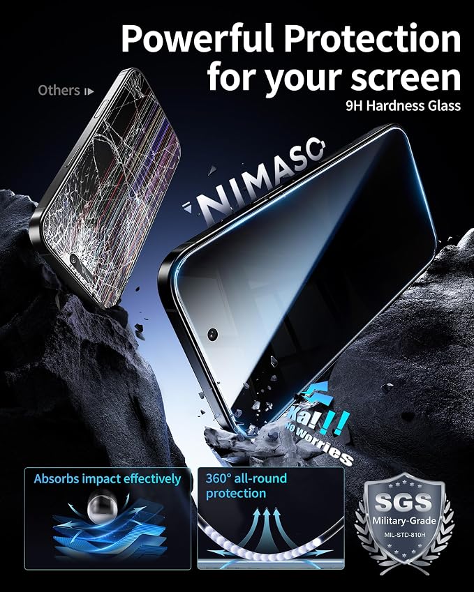 NIMASO for iPhone 17e/16e/13 Pro/13/14 Screen Protector 2 Pack Privacy Tempered Glass Screen Protector for iPhone 16e Anti-Spy Automatic Dust Removal Instant Installation (6.1 inches)