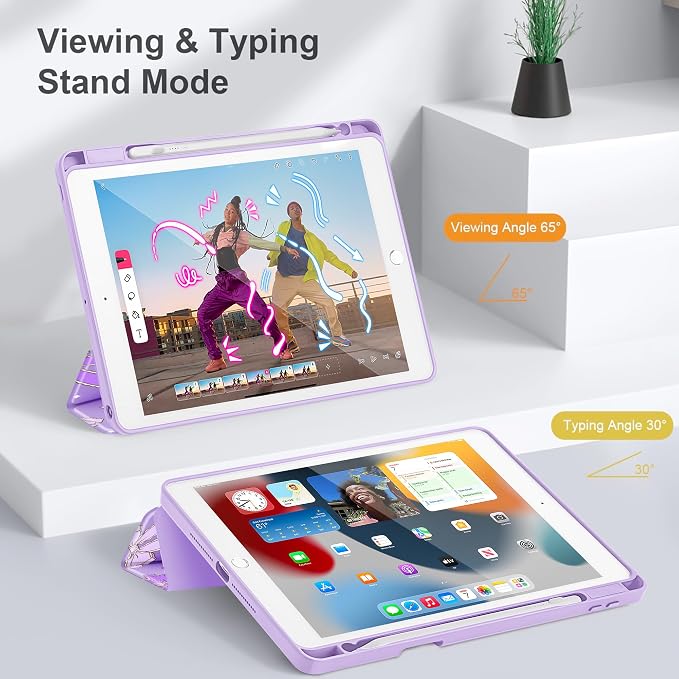 Tuiklol for iPad 10.2 inch 9th / 8th / 7th Gen 2021 2020 2019 Release Case | Built in Pencil Holder - TPU Protection Trifold Stand Stand Clear Back Tablet Cover With Auto Wake/Sleep Blue berries