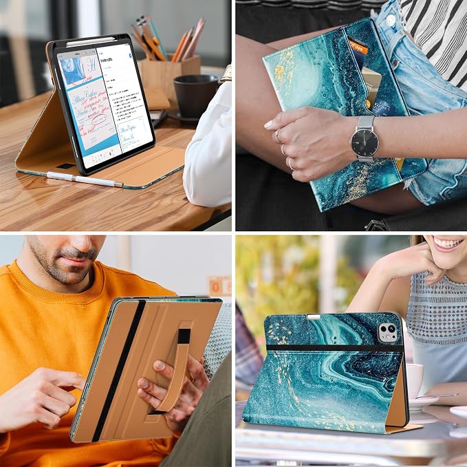 DTTO for iPad Pro 13 Inch Case (M5) 2025 / (M4) 2024 Brown | Premium Leather Business Cover with Pencil Holder Hand Strap &amp Pocket Corner Protection Auto Sleep/Wake Multiple Angles