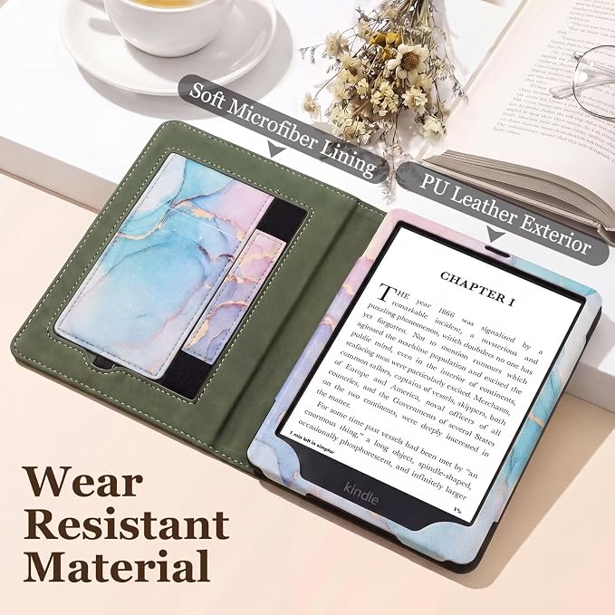 Fancity Case for Kindle Paperwhite 7/6.8 12th/11th Generation 2025 2024 | PU Leather Case with Auto Wake/Sleep Hand Strap for Kindle Paperwhite/Colorsoft Signature Edition 2021 Monet's Garden