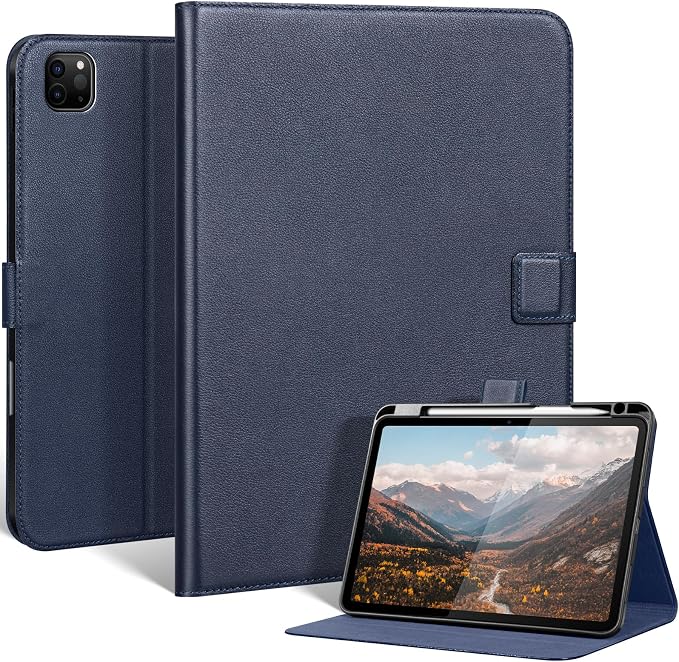 Leather Case for iPad 11th/10th Gen (11/10.9) Black | Genuine Leather Pencil Holder Adjustable Stand Magnetic Closure Auto Wake/Sleep