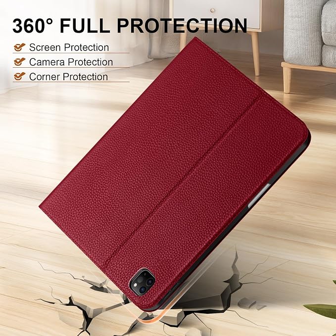 Genuine Leather Case for iPad 11th Gen 11/10th Gen 10.9 Black | Pencil Holder Adjustable Stand Auto Wake/Sleep Shockproof