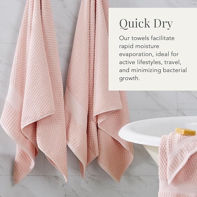 NY Loft 100% Cotton Bath Towel 4 Pack | Super Soft & Absorbent Quick-Dry Bath Towels 30" x 52" |Textured and Durable Cotton | Trinity Collection (4 Pack Bath Towel, Light Pink)