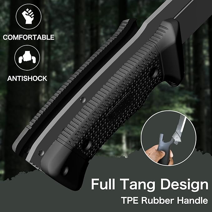 NedFoss 16" Survival Machete with Sheath, D2 Steel 0.22" Thick Full Tang Blade Machete Knife with Flat Grinding, Machete for Cutting Trees, for Yard Work, Clearing Brush with TPE Handle