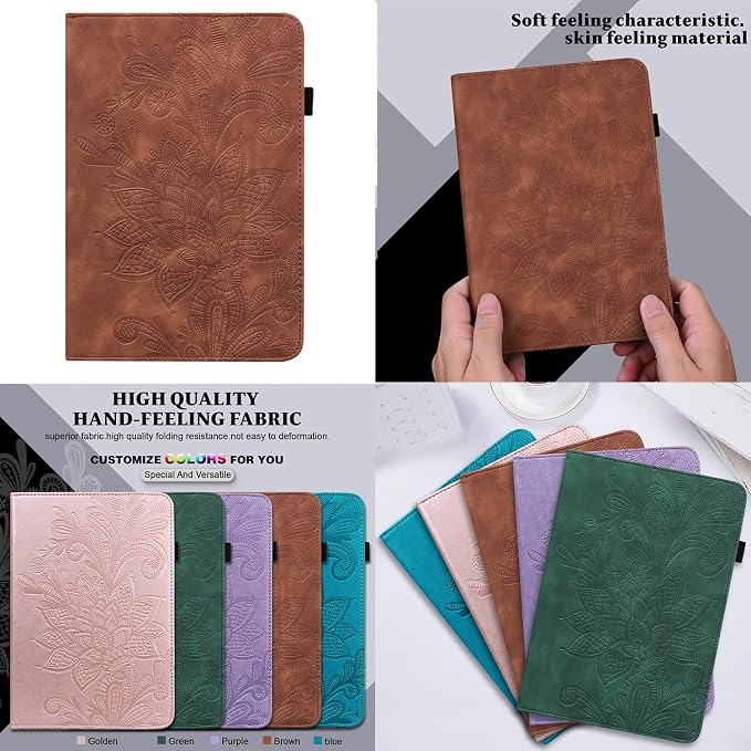 for Kindle Fire HD 8 Tablet (only Fits 10th Generation) &amp Fire HD 8 Plus 8 Case 2020 with Stand/Pencil Holder/Card Pocket/Elastic Band Embossed PU Leather Floral Cover Brown Peacock Flower