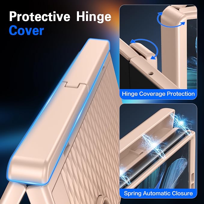 Magnetic for Samsung Galaxy Z Fold 7 Case+Screen Protector | [Hinge Protection] [Kickstand][Compatible with MagSafe] Full Body Protective Phone Case for Galaxy Z Fold 7 Gold
