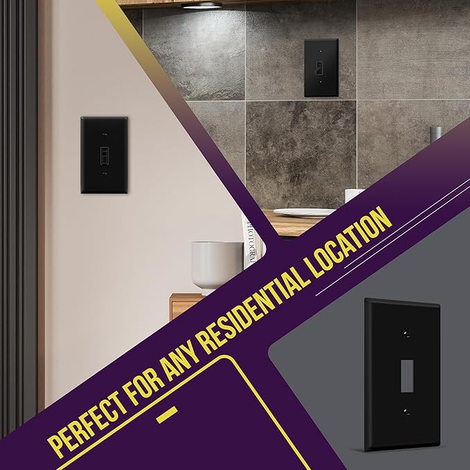 ENERLITES Toggle Light Switch Wall Plate, Gloss Finish, Standard Size 1-Gang 4.50" x 2.76", Unbreakable Polycarbonate Thermoplastic, 8811-BK-5PCS, Glossy Black, 5 Pack