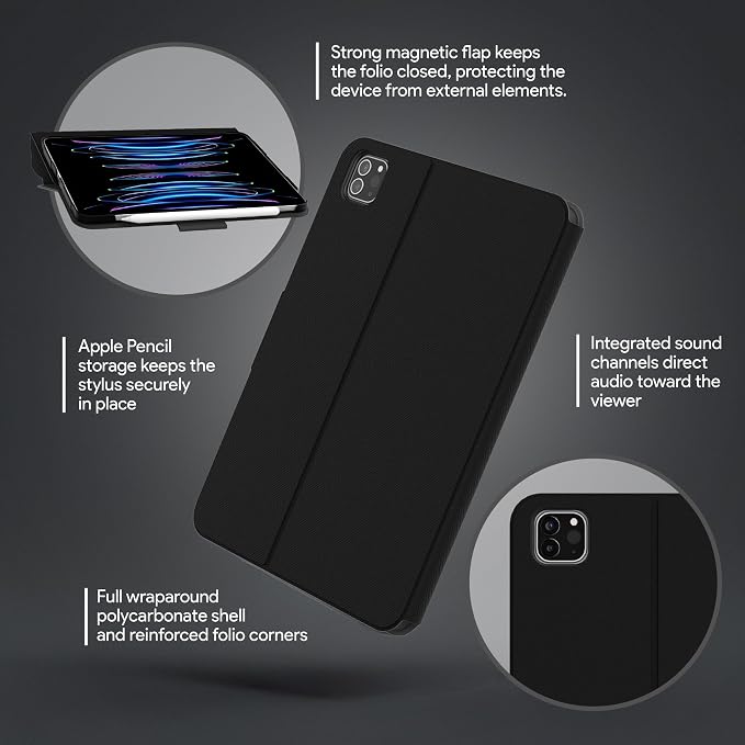 Incipio - SureView Protective Folio Case for iPad 10th Gen Lightweight Slim Cover with Adjustable Stand Scratch Protection (Black)