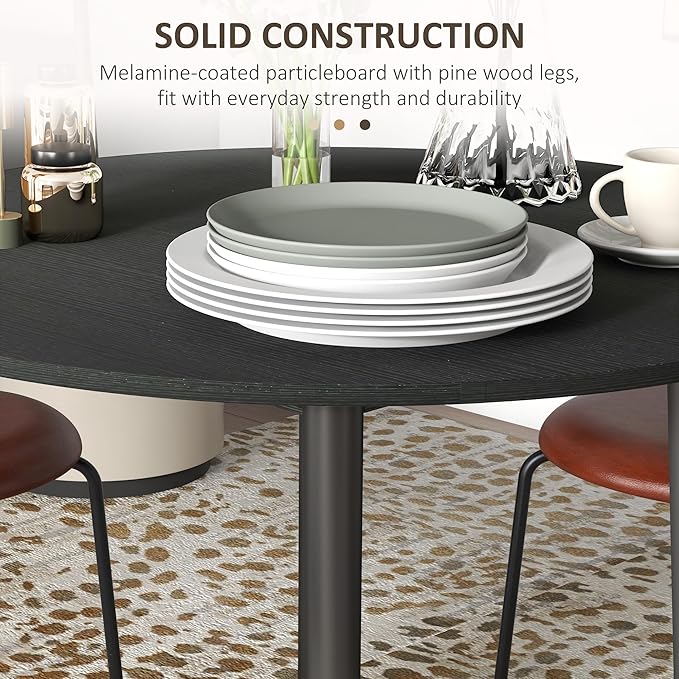 HOMCOM 35" Small Kitchen Table, Collapsible Drop Leaf Table for Small Spaces, Round Folding Dining Table with Solid Wood Legs for Kitchen, Dining Room, Black