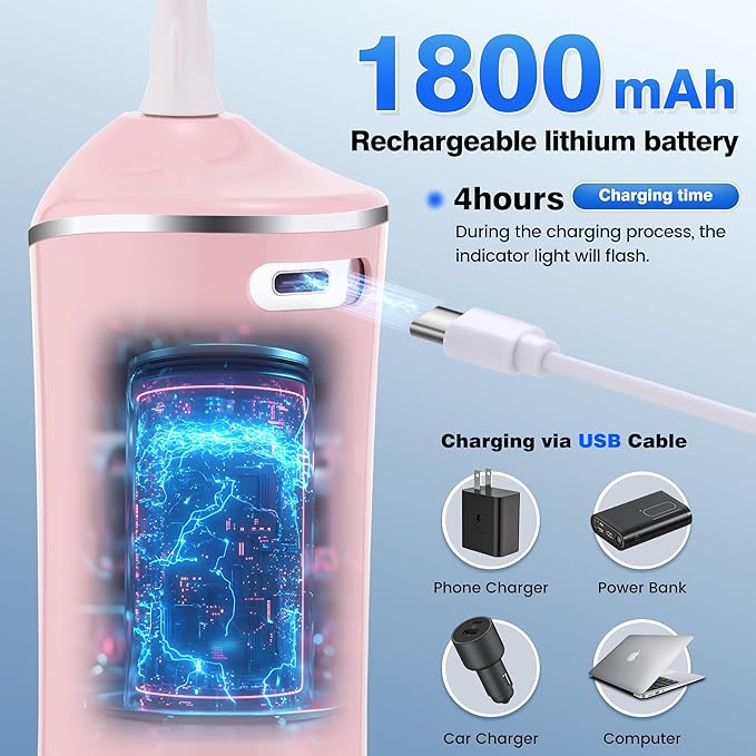 ZUAMEGURechargeable Water Flosser for Teeth Cleaning - Designed for Teeth, Portable Oral Irrigator, IPX7 Waterproof, Includes 5 Professional Tips - Ideal for Daily Oral Care and Family Travel Use