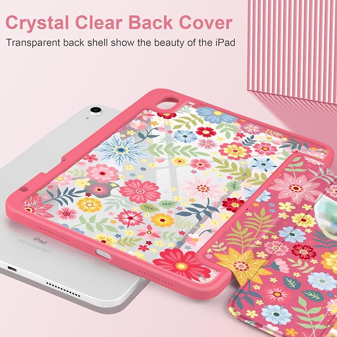 Case for iPad (A16) 11th Generation 11 inch 2025 /iPad 10th Gen 10.9 2022 - Aesthetic Cute Preppy Design Trifold Cover with Soft TPU Bumper Clear Back Auto Sleep/Wake Waves