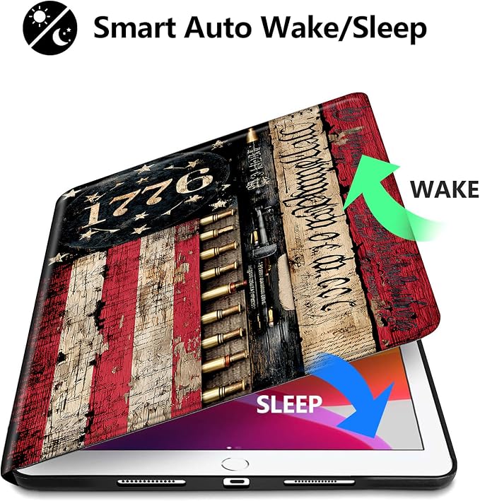 for iPad Air 13 Inch Case (M3/M2-2025/2024 Release) Slim iPad 13 Protective Case with Stand Hard Back Shell for iPad Air 13 Auto Wake/Sleep 1776 American Flag with Bullets